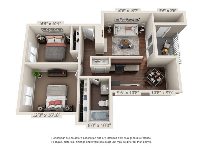 2 Bedroom / 1 Bathroom M-301 floor plan